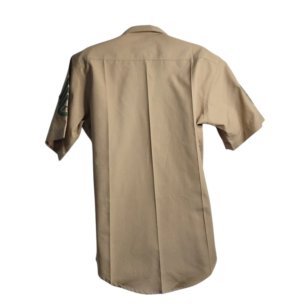 Vtg USMC US Marine Corps Military Army Khaki Chino Button Collar Shirt Size M